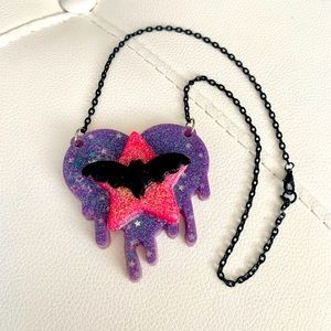 Pastel Goth Bat Heart Necklace